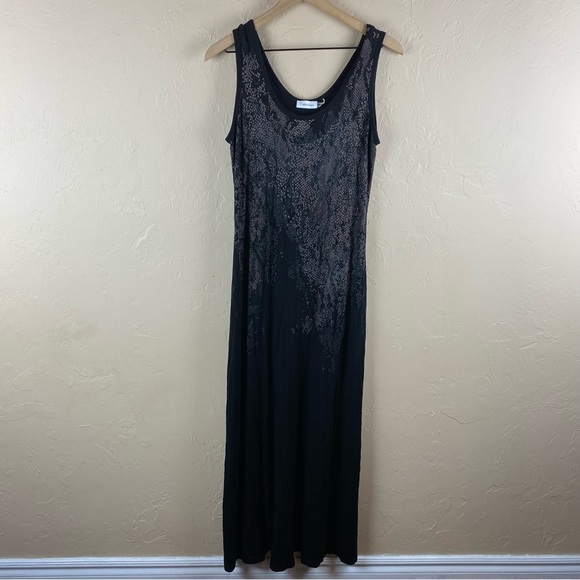 Calvin Klein Dresses & Skirts - Calvin Klein Black Snakeskin Maxi Dress Sleeveless Tank Sundress Size 8